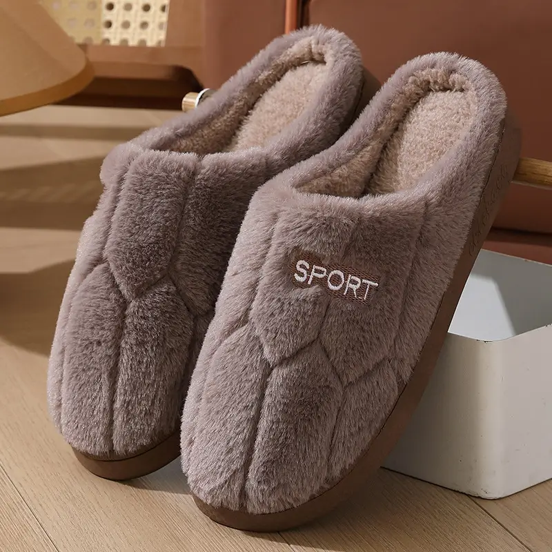 New Cotton Slippers for Couples Plush Winter Home Thick-Soled Warm Furry Slippers for Men and Women Non-Slip Home Indoor Cotton Shoes - Image 5
