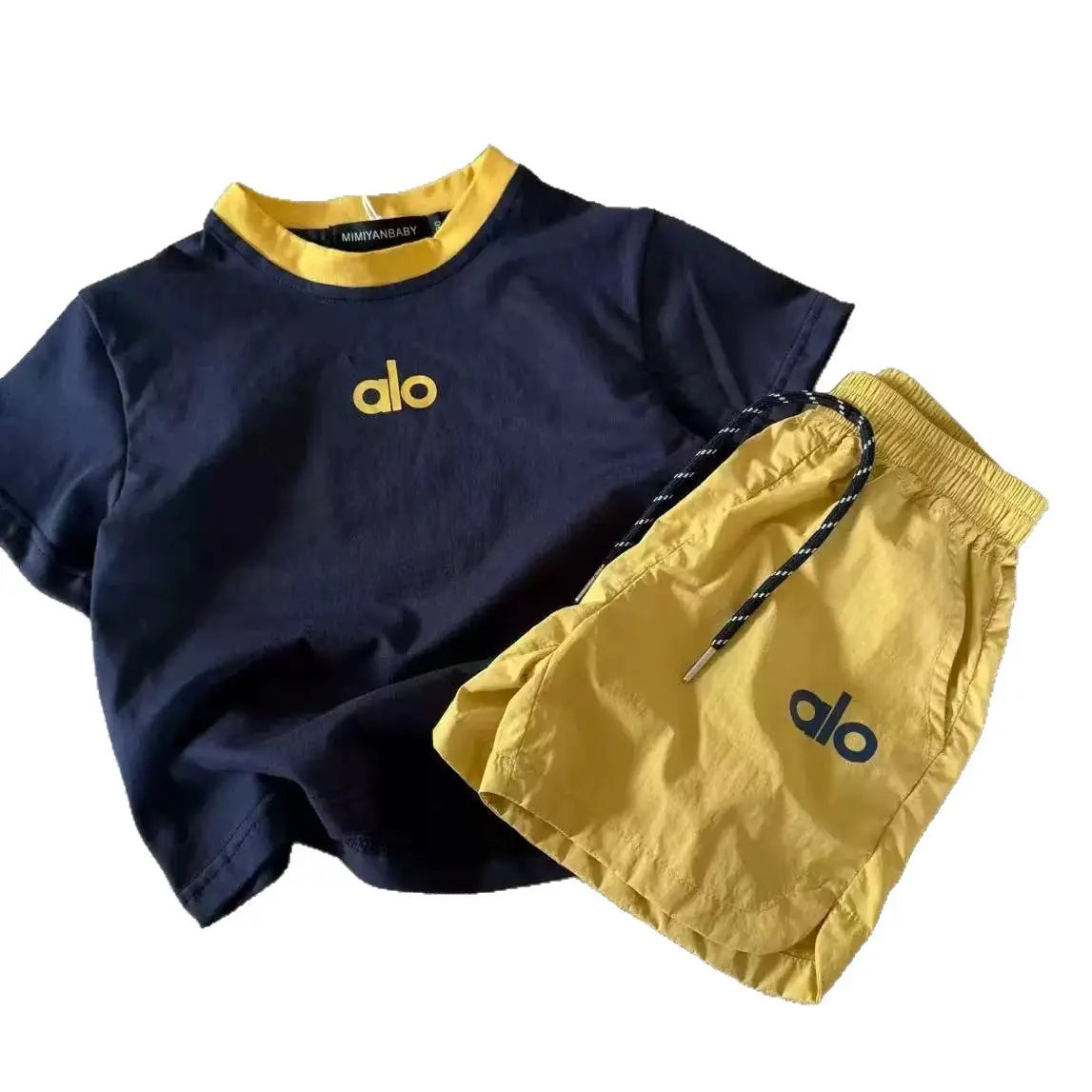 2025 New Kids Shorts Set Navy Yellow Contrasting Two-Piece - Image 5