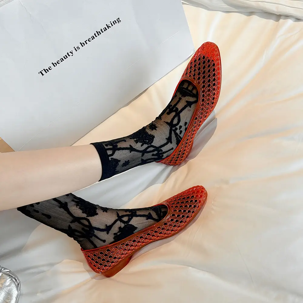 Korean Jelly Shoes, Shallow Mouth Flats, Crystal Pvc Outdoor Casual Pointed Toe Sandals and Slippers, One-Leg Cut Out Dance Shoes - Image 9
