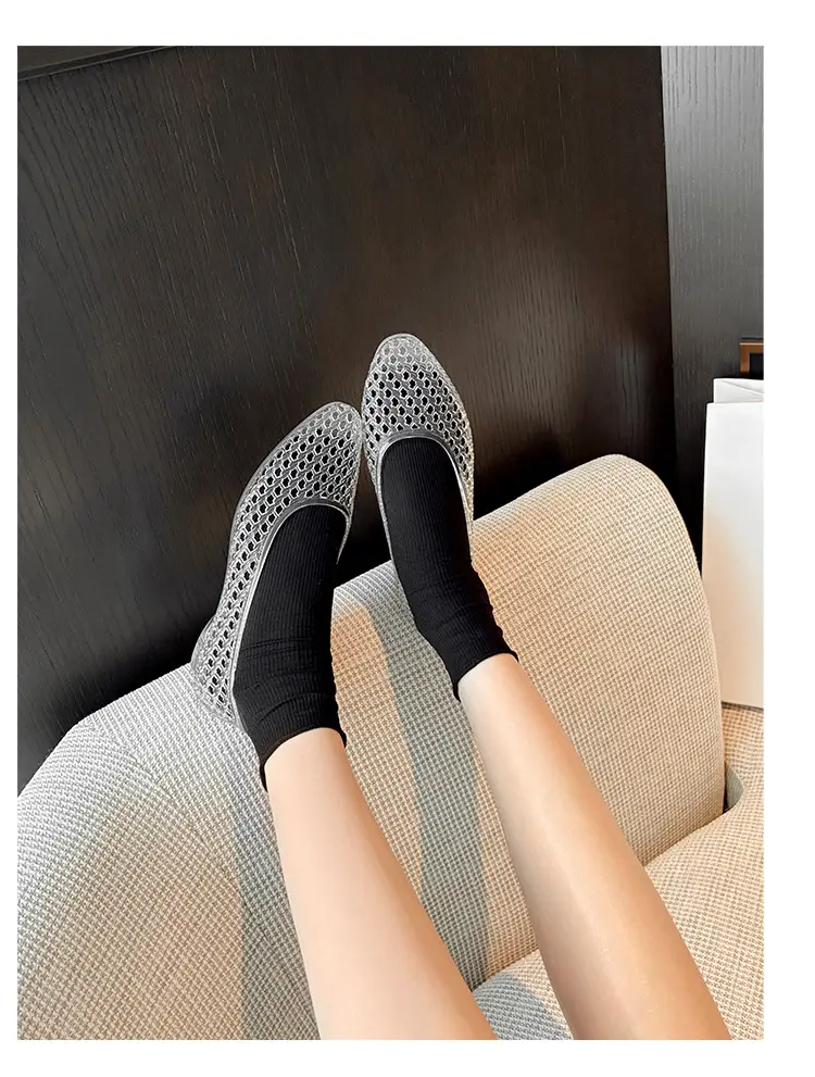 Korean Jelly Shoes, Shallow Mouth Flats, Crystal Pvc Outdoor Casual Pointed Toe Sandals and Slippers, One-Leg Cut Out Dance Shoes — feature 15