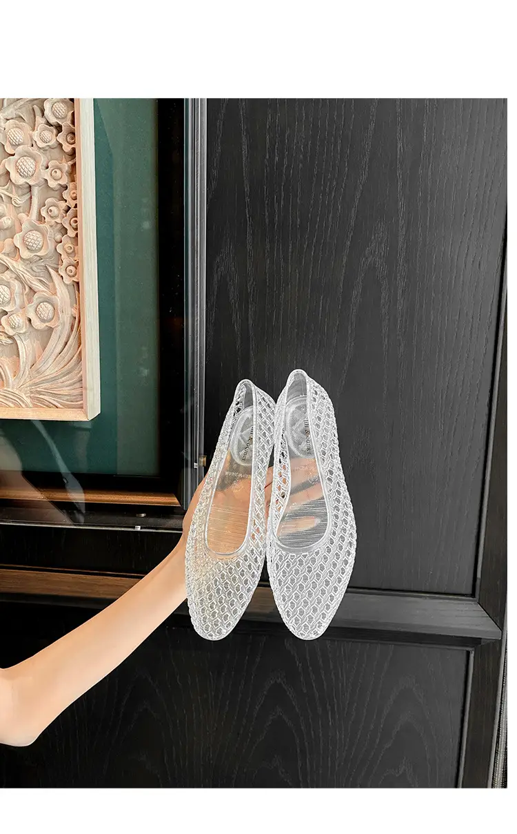 Korean Jelly Shoes, Shallow Mouth Flats, Crystal Pvc Outdoor Casual Pointed Toe Sandals and Slippers, One-Leg Cut Out Dance Shoes — feature 19