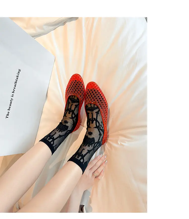 Korean Jelly Shoes, Shallow Mouth Flats, Crystal Pvc Outdoor Casual Pointed Toe Sandals and Slippers, One-Leg Cut Out Dance Shoes — feature 29