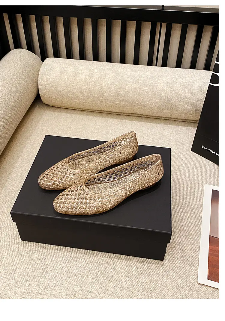 Korean Jelly Shoes, Shallow Mouth Flats, Crystal Pvc Outdoor Casual Pointed Toe Sandals and Slippers, One-Leg Cut Out Dance Shoes — feature 42