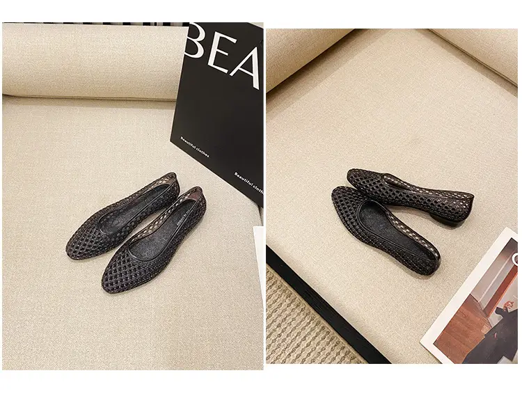Korean Jelly Shoes, Shallow Mouth Flats, Crystal Pvc Outdoor Casual Pointed Toe Sandals and Slippers, One-Leg Cut Out Dance Shoes — feature 44
