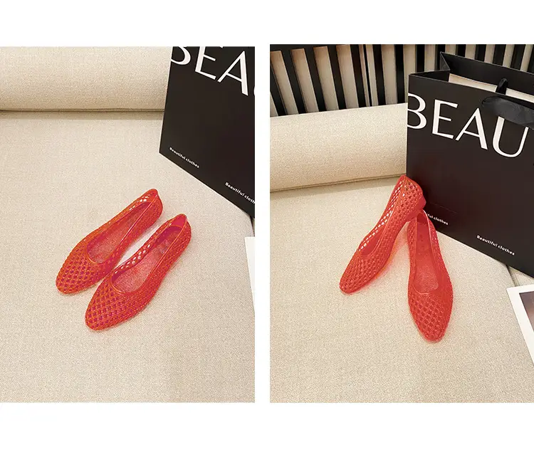 Korean Jelly Shoes, Shallow Mouth Flats, Crystal Pvc Outdoor Casual Pointed Toe Sandals and Slippers, One-Leg Cut Out Dance Shoes — feature 45
