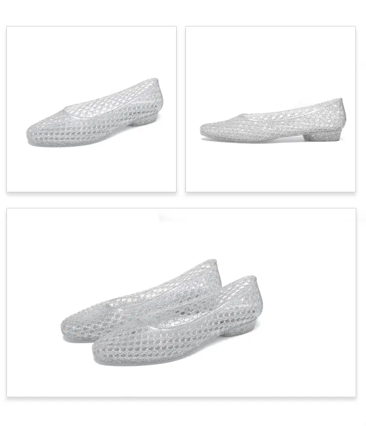 Korean Jelly Shoes, Shallow Mouth Flats, Crystal Pvc Outdoor Casual Pointed Toe Sandals and Slippers, One-Leg Cut Out Dance Shoes — feature 49