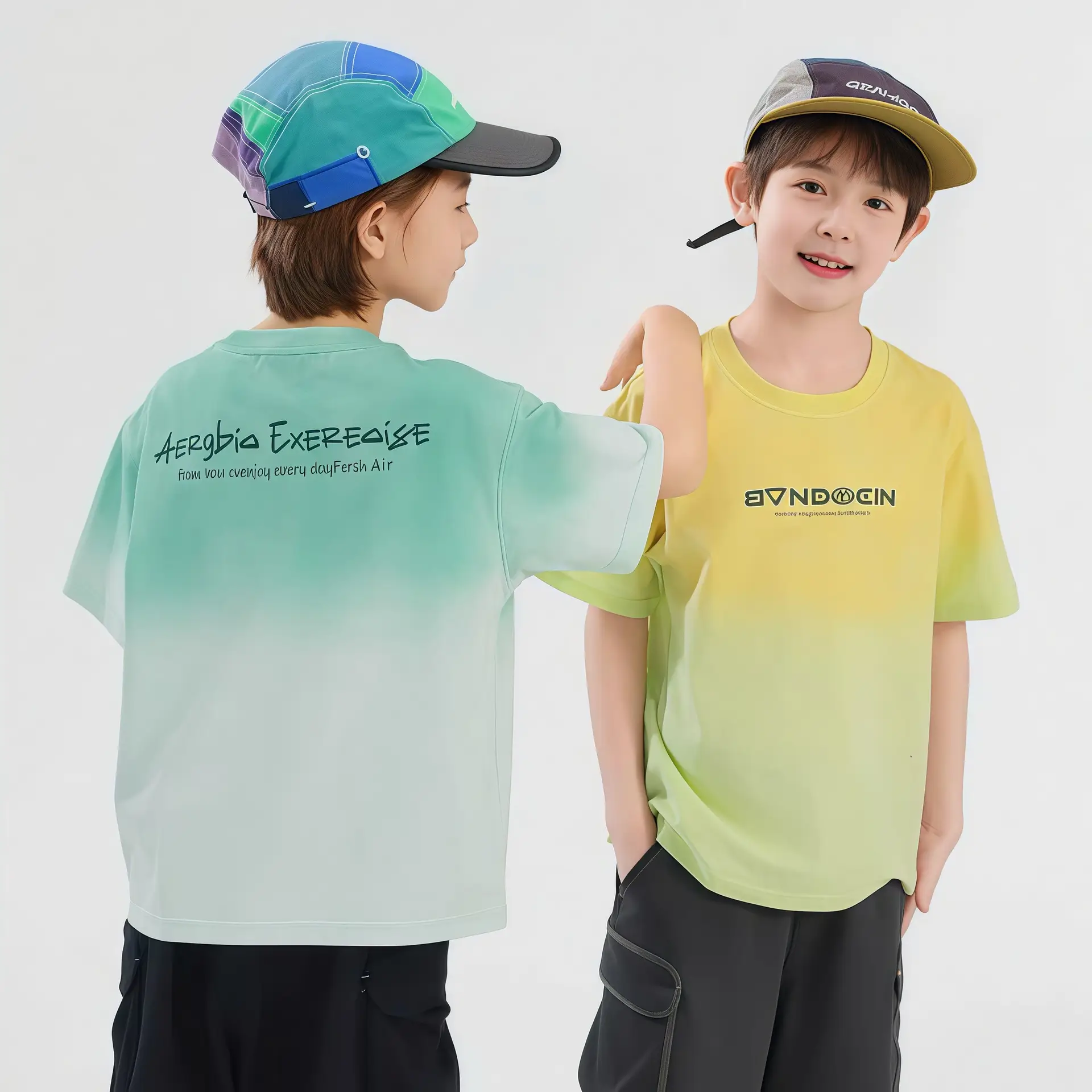 Boys Cotton T-Shirt Summer Green Medium Large Kids - Image 4