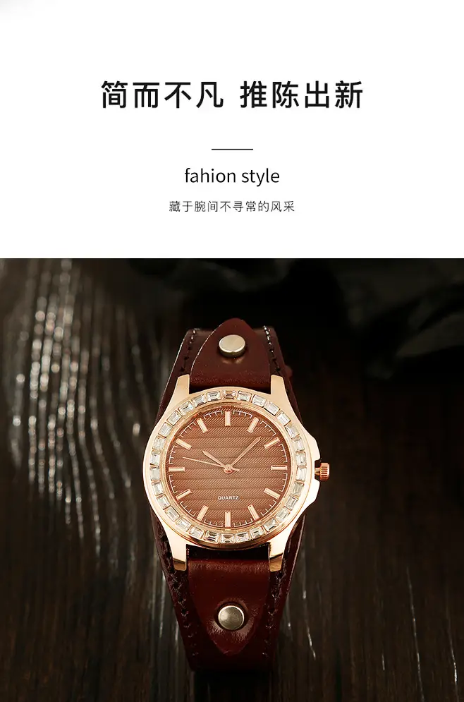 Women's Diamond Encrusted Quartz Watch Red Leather Strap — feature 2
