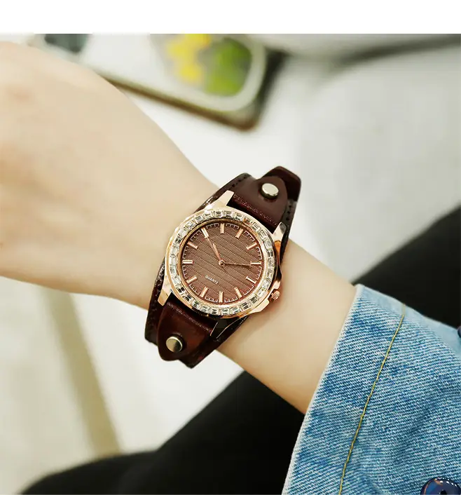 Women's Diamond Encrusted Quartz Watch Red Leather Strap — feature 9