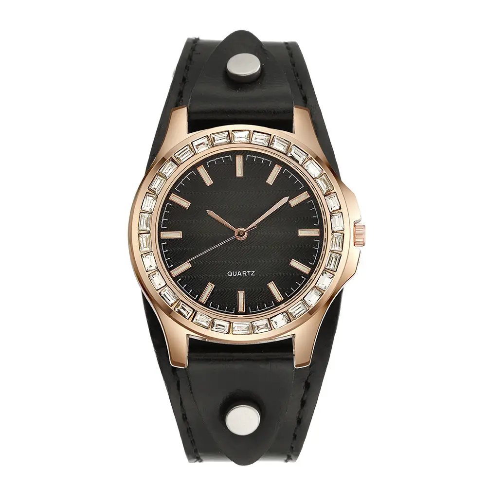 Women's Diamond Encrusted Quartz Watch Red Leather Strap - Image 2