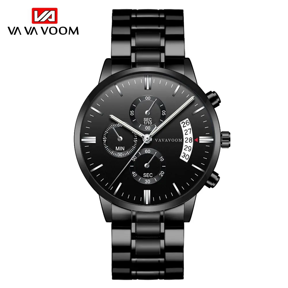 Men's Black Stainless Steel Chronograph Watch with Calendar - Image 2