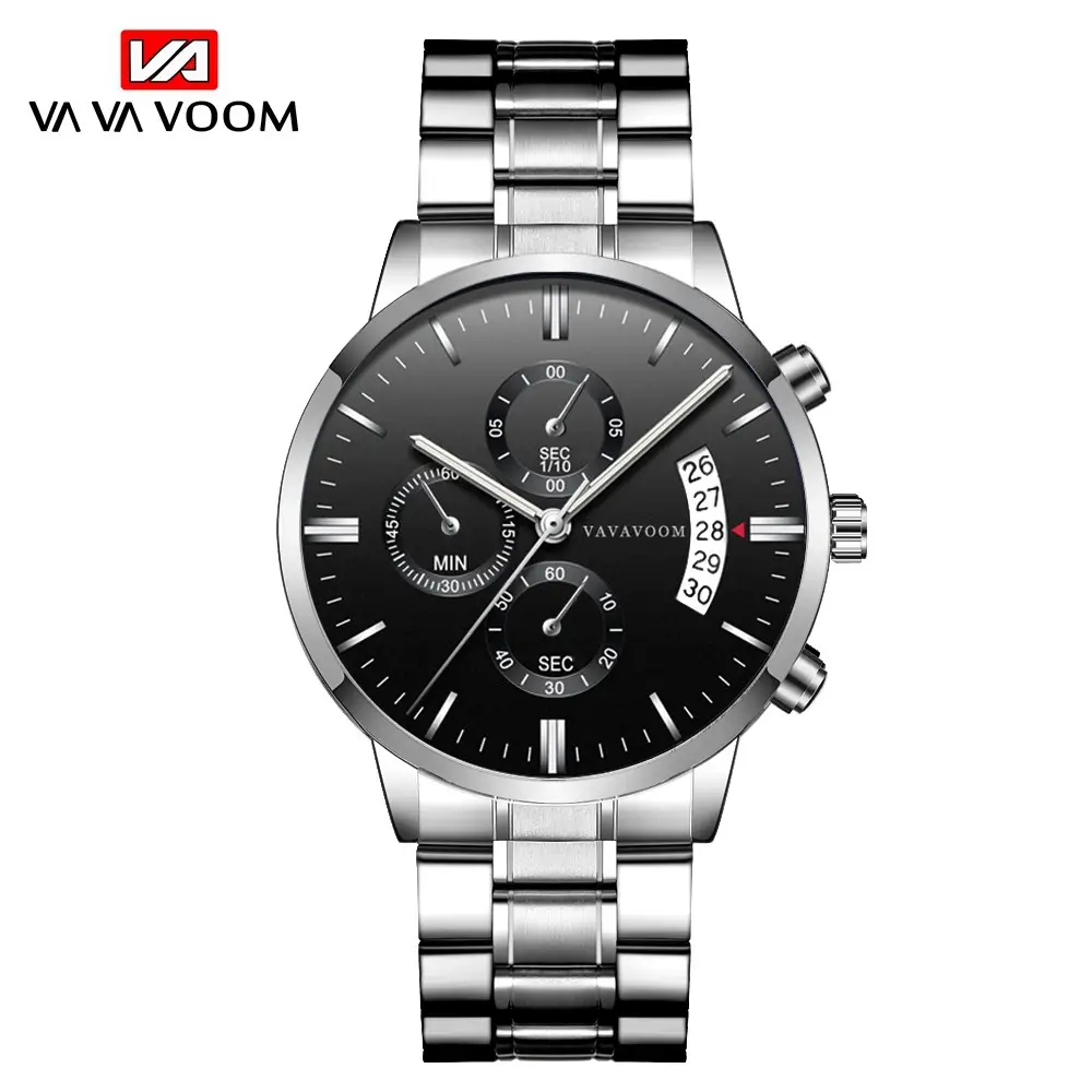 Men's Black Stainless Steel Chronograph Watch with Calendar - Image 3
