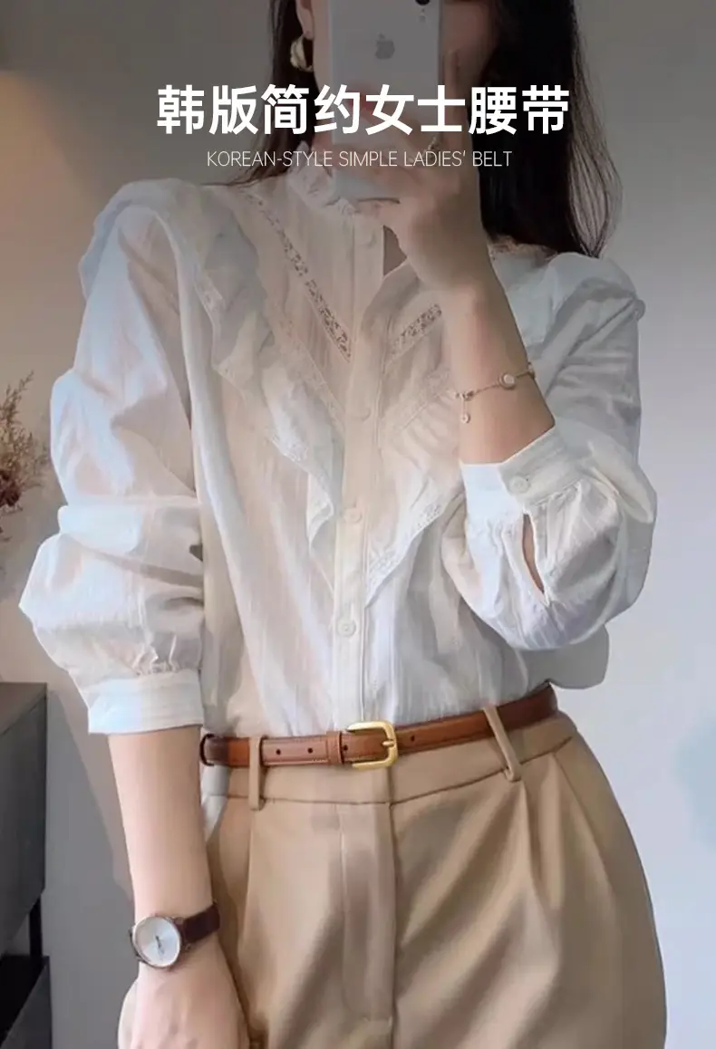 Black Leather Belt for Women Thin Korean Style — feature 1