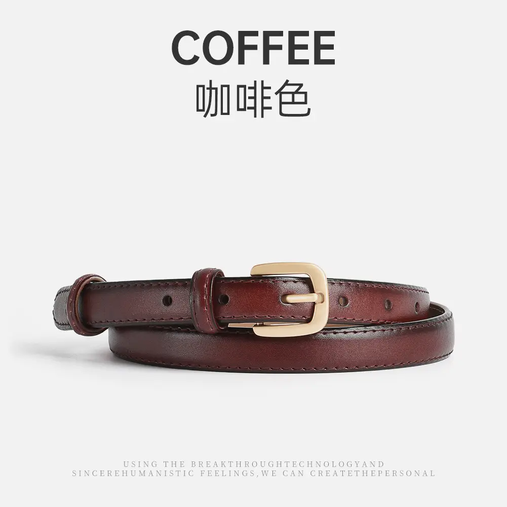Black Leather Belt for Women Thin Korean Style