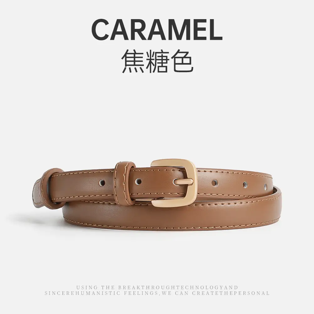 Black Leather Belt for Women Thin Korean Style