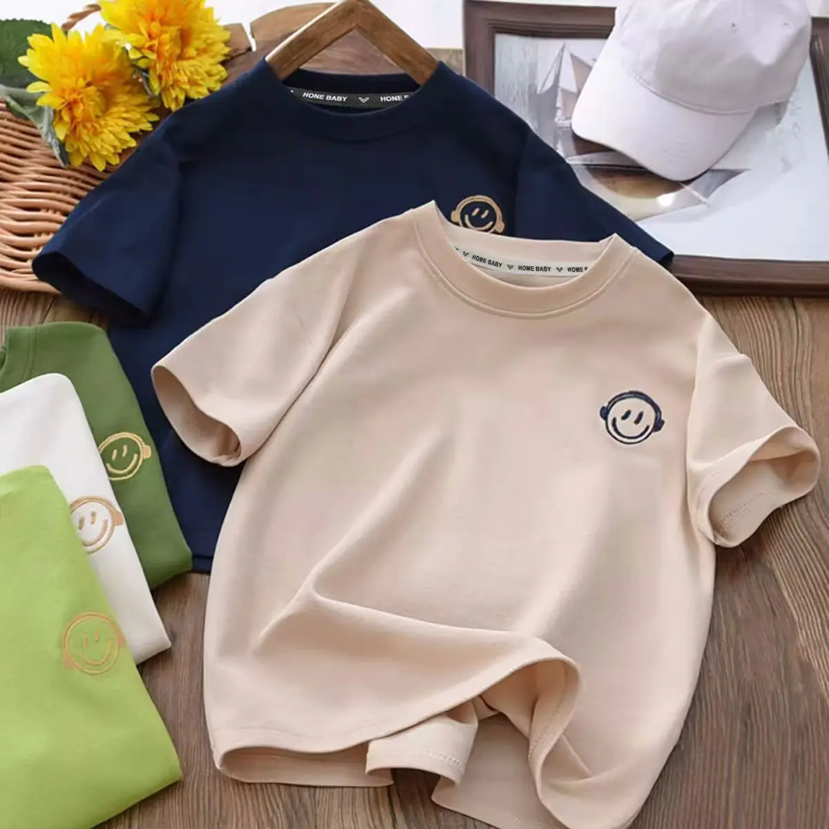 2025 Kids Navy T-Shirt with Smiling Face Embroidery — feature 2