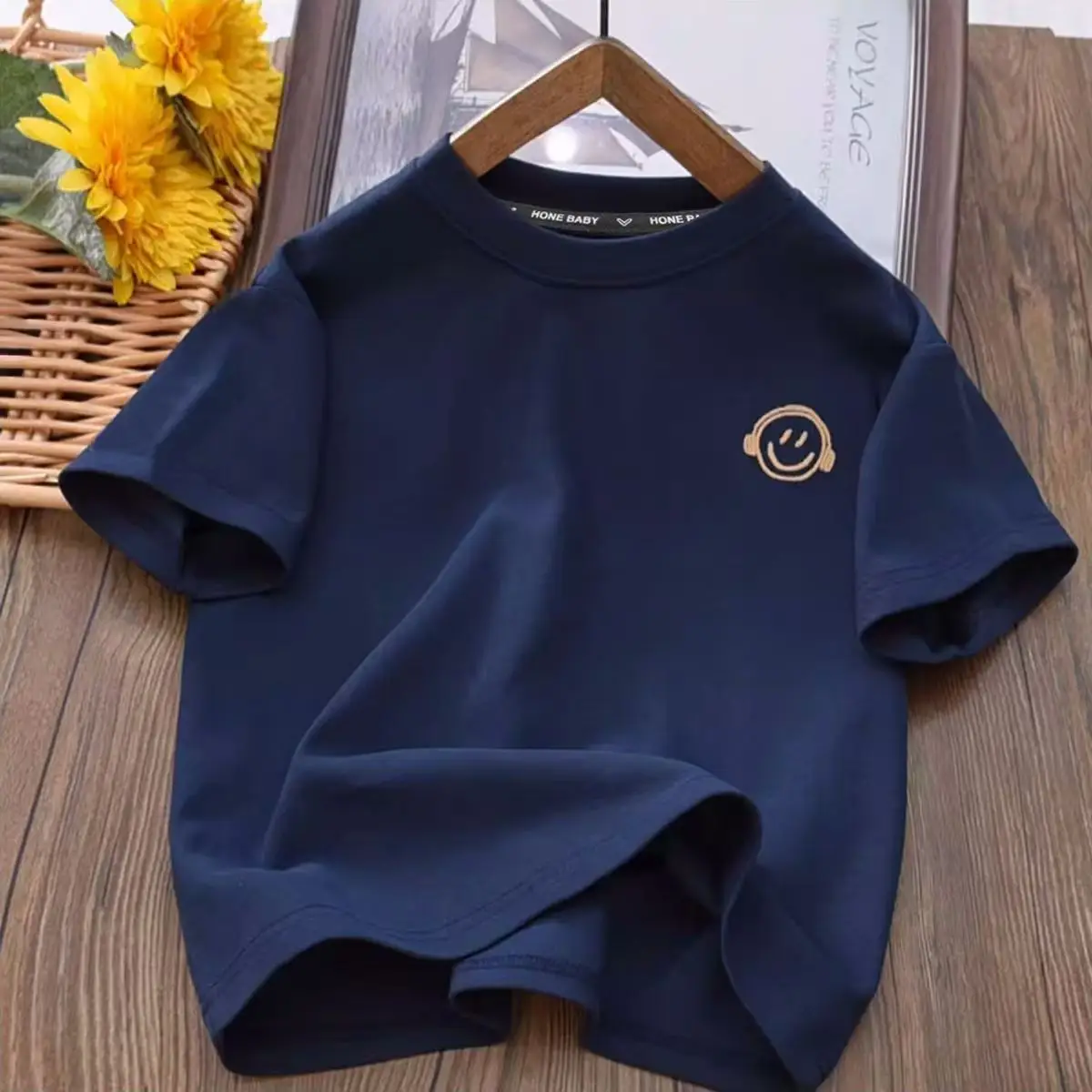 2025 Kids Navy T-Shirt with Smiling Face Embroidery — feature 3
