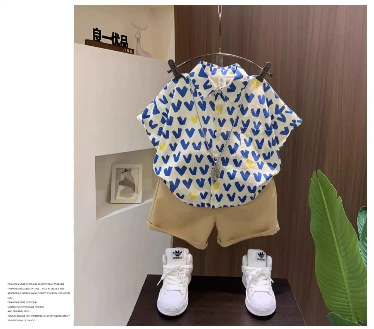 Boys Heart Print Short Sleeve T-Shirt Blue Yellow — feature 5