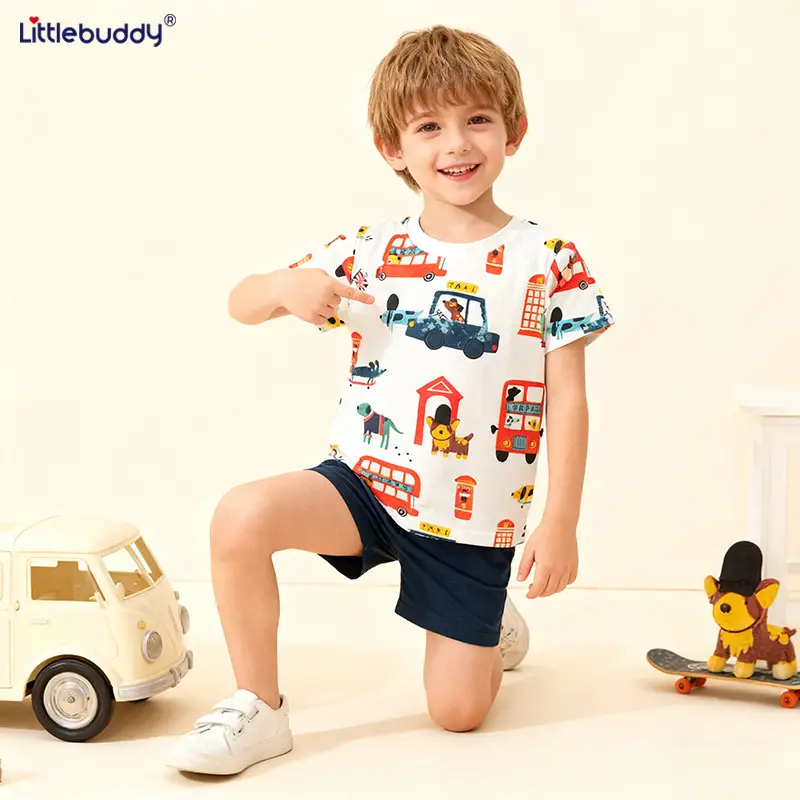 Littlebuddy Boys T-Shirt with Car Print Summer Casual Wear - Image 2
