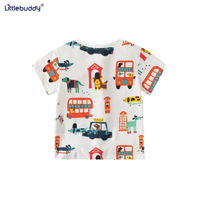 Littlebuddy Boys T-Shirt with Car Print Summer Casual Wear - Image 4
