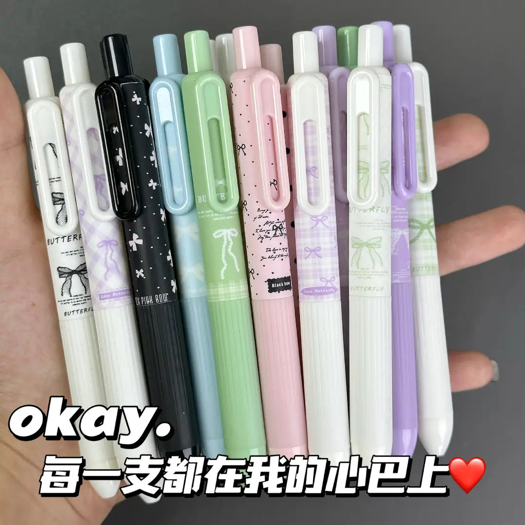 Bowknot Chubby Retractable Gel Pen for Students Exam Ins High-Value Cute Smooth Quick-Dry 0.5 Black for Practice