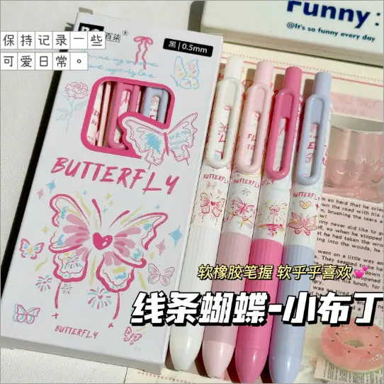 Bowknot Chubby Retractable Gel Pen for Students Exam Ins High-Value Cute Smooth Quick-Dry 0.5 Black for Practice