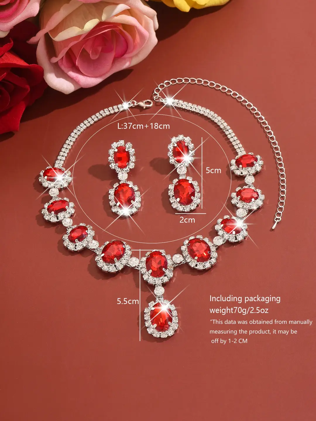 European and American Fashion Colored Diamond Drop-Shaped Super Flash Elegant Set Chain Earrings Necklace Exaggerated Two-Piece Bridal Jewelry Wholesale — feature 2