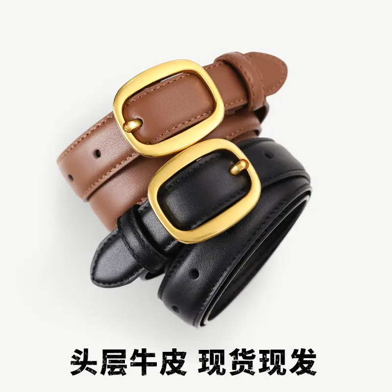 2025 Women Genuine Leather Belt with Gold Buckle - Image 7