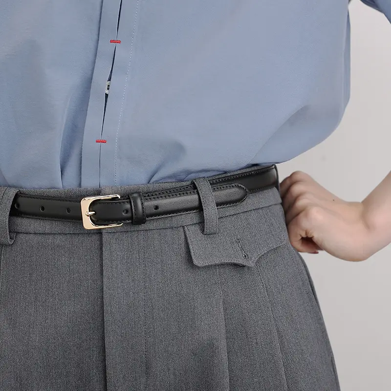 Black Cowhide Women's Belt with Gold Buckle - Image 9