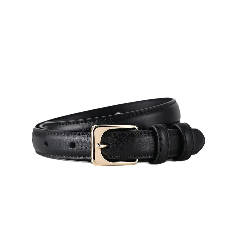 Black Cowhide Women's Belt with Gold Buckle - Image 11