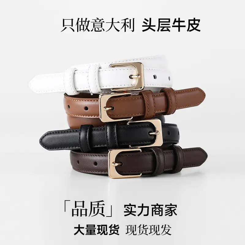 Black Cowhide Women's Belt with Gold Buckle — feature 16