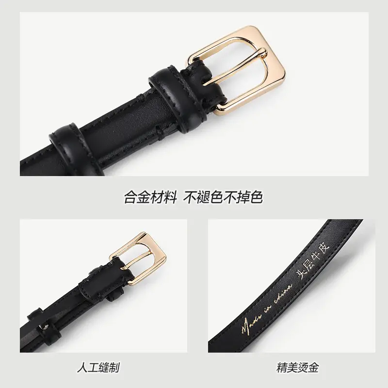 Black Cowhide Women's Belt with Gold Buckle — feature 17
