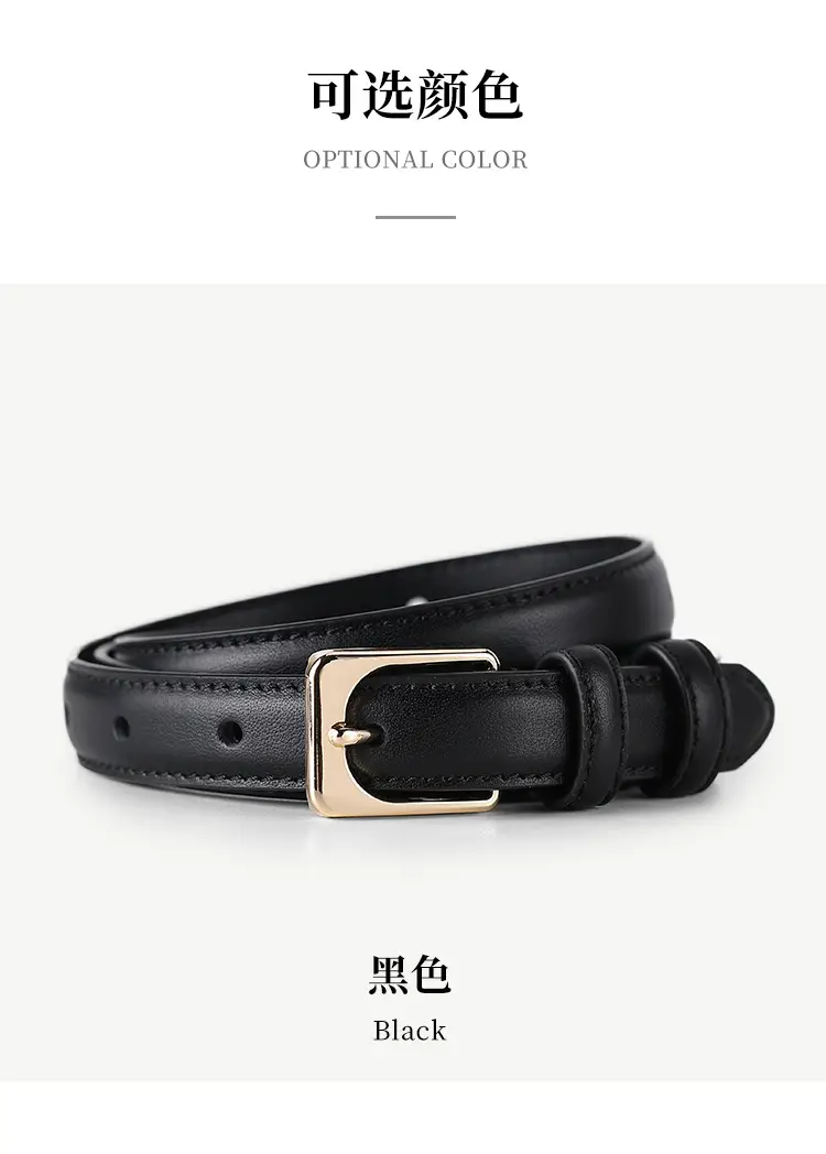 Black Cowhide Women's Belt with Gold Buckle — feature 18