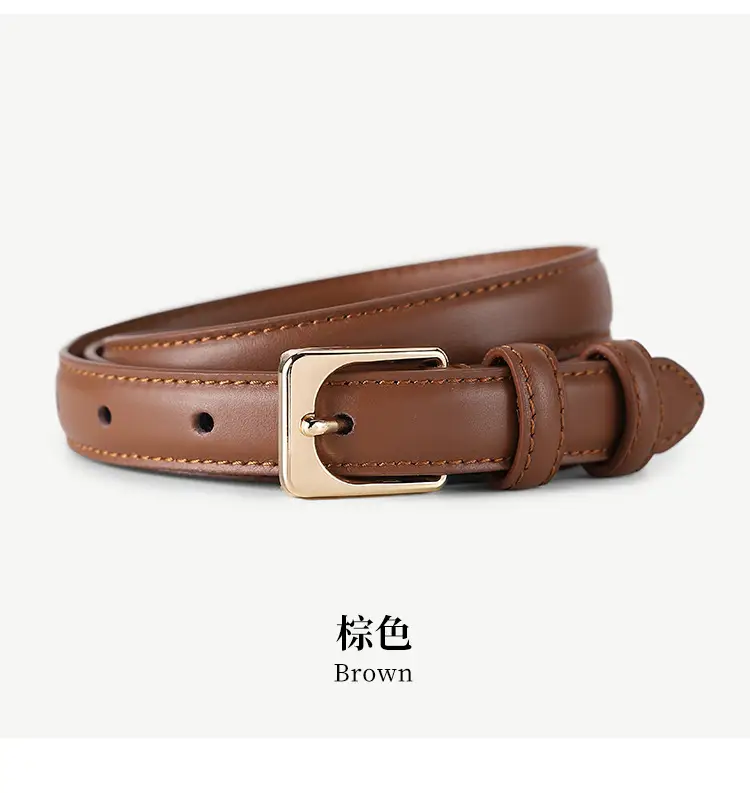 Black Cowhide Women's Belt with Gold Buckle — feature 19