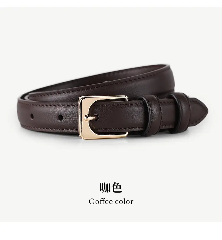 Black Cowhide Women's Belt with Gold Buckle — feature 20