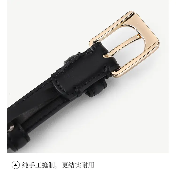 Black Cowhide Women's Belt with Gold Buckle — feature 26