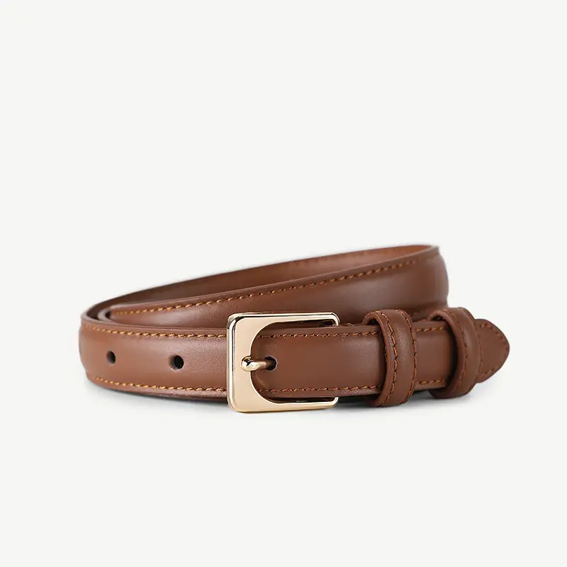 Black Cowhide Women's Belt with Gold Buckle - Image 3