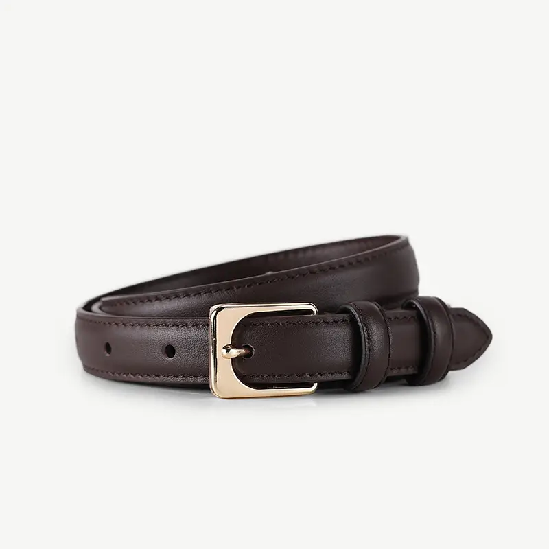 Black Cowhide Women's Belt with Gold Buckle - Image 4