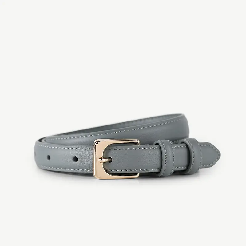 Black Cowhide Women's Belt with Gold Buckle - Image 6