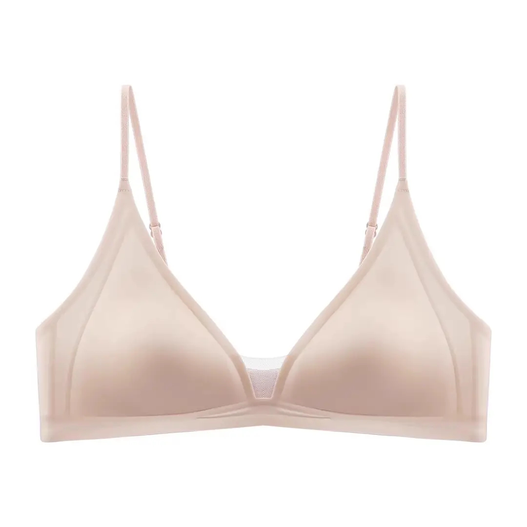 French Deep V Satin Intimates for Women with Small Breasts, Comfortable and High-End Thin Shoulder Straps, Thin Seamless Triangle Cup Bra