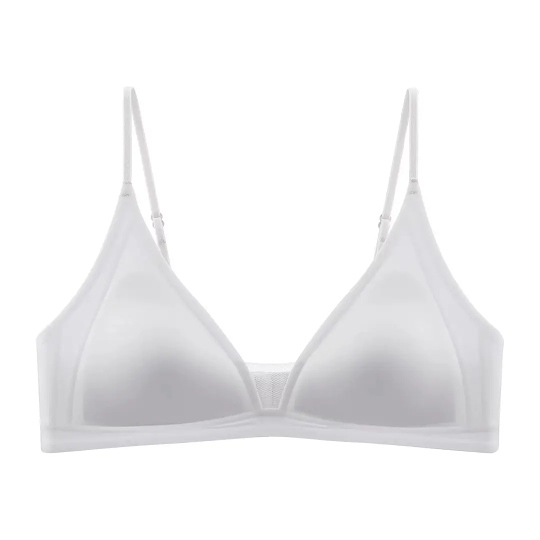French Deep V Satin Intimates for Women with Small Breasts, Comfortable and High-End Thin Shoulder Straps, Thin Seamless Triangle Cup Bra