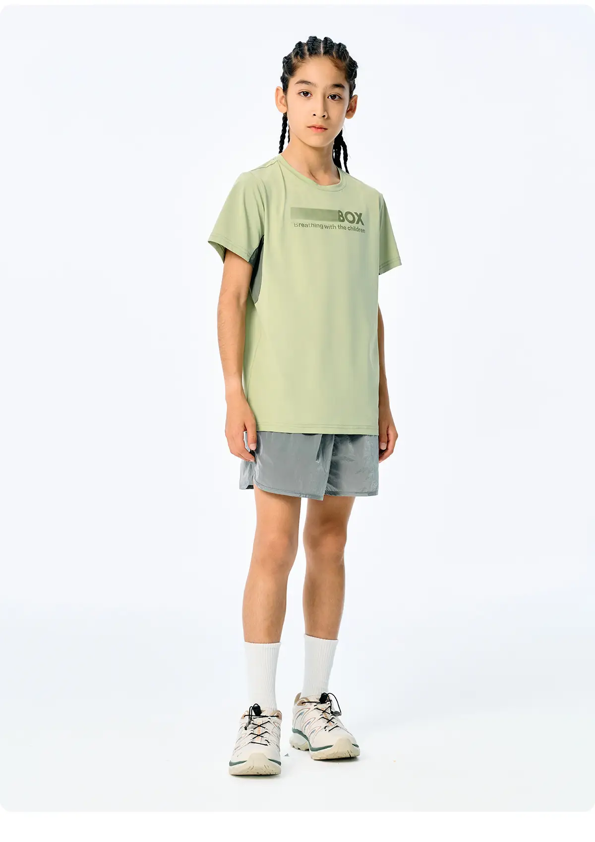 Girls Cotton T-Shirt Light Green Short Sleeve Sports Wear — feature 20