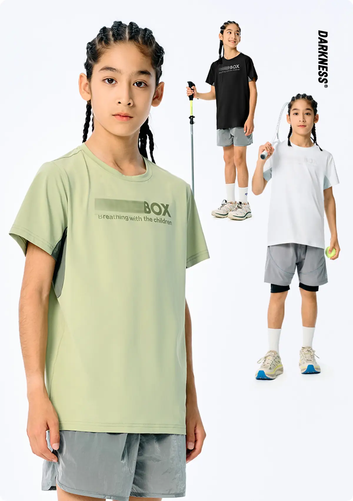 Girls Cotton T-Shirt Light Green Short Sleeve Sports Wear — feature 3