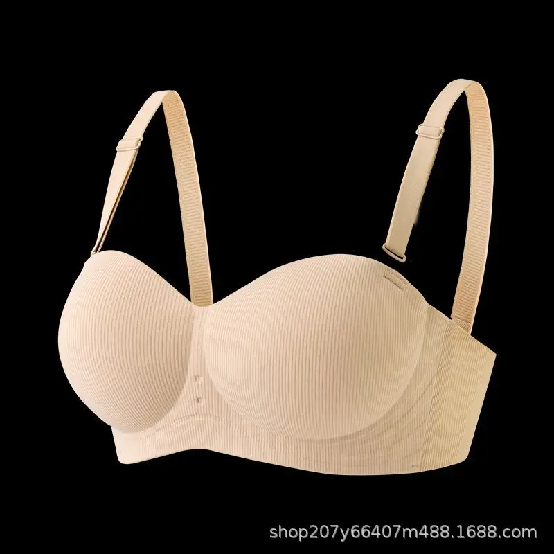 Summer Strapless Striped Underwear, Light and Simple Small Breast Push-Up Underwear, Comfortable Wire-Free Soft Bra, Foreign Trade Cross-Border