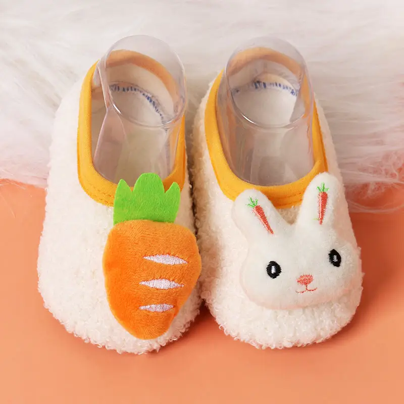 Baby Floor Socks Brown Blue Rabbit Carrot Design Soft Non-Slip