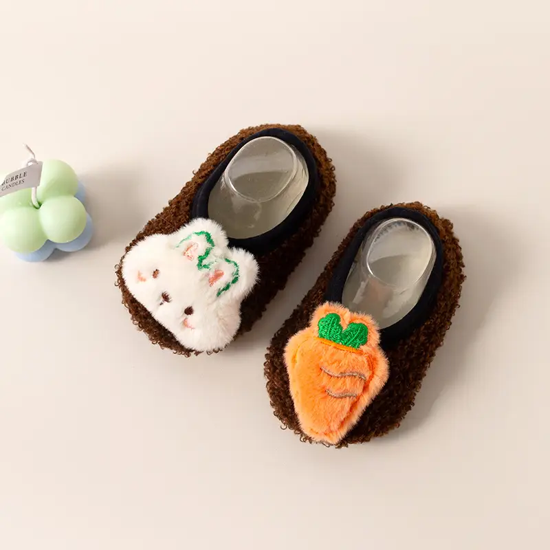 Baby Floor Socks Brown Blue Rabbit Carrot Design Soft Non-Slip - Image 13
