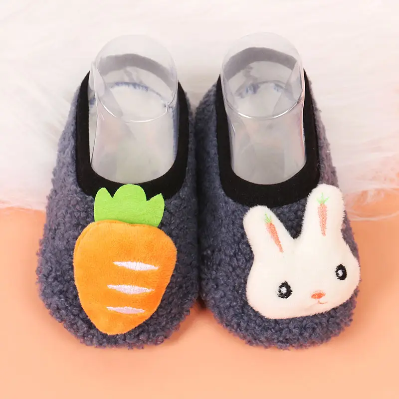 Baby Floor Socks Brown Blue Rabbit Carrot Design Soft Non-Slip - Image 2