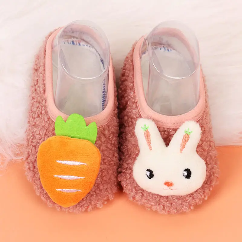 Baby Floor Socks Brown Blue Rabbit Carrot Design Soft Non-Slip - Image 3