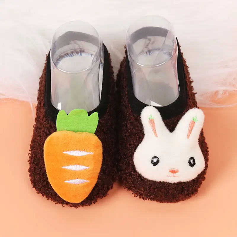 Baby Floor Socks Brown Blue Rabbit Carrot Design Soft Non-Slip - Image 4