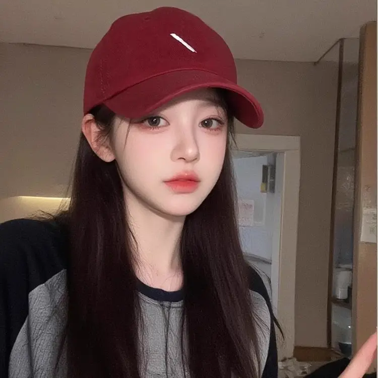 Women Red Baseball Cap Wide Brim Sunshade - Image 7